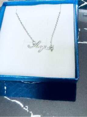 Personalized 'Angel' Script Name Necklace - Silver Tone